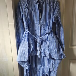 Hayden Los Angeles Hi Lo Blue Striped Women's Blouse